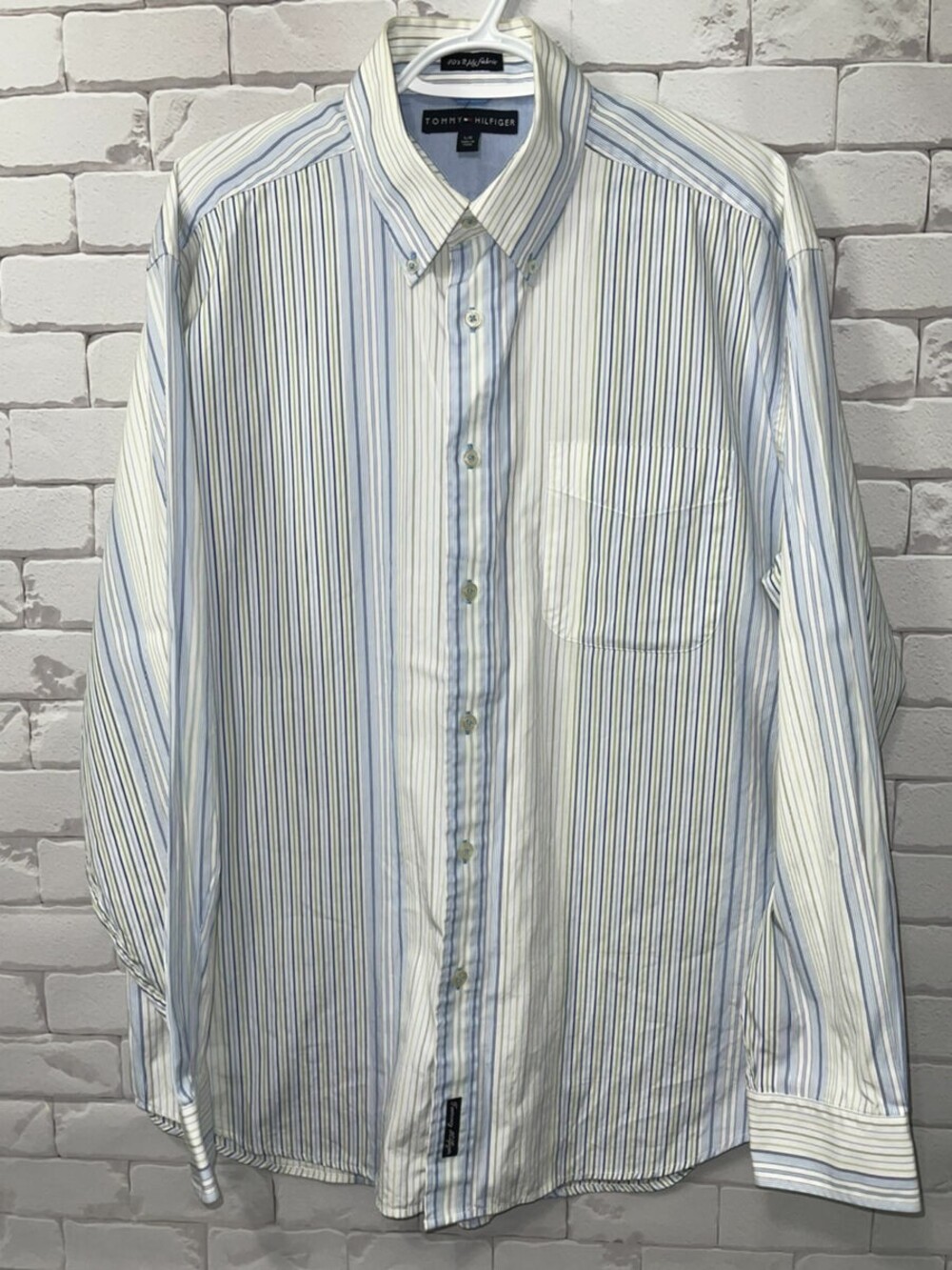 Tommy Hilfiger Dress Shirt Mens Large Multicolor Long Sleeve Blue White Stripe